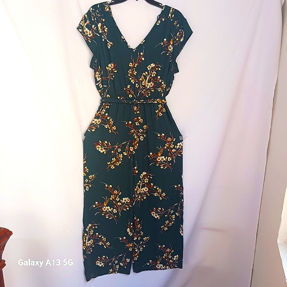 DR2 Women's Emerald Green w/ Floral Pattern Jumpsuit Sz L - Picture 6 of 11
